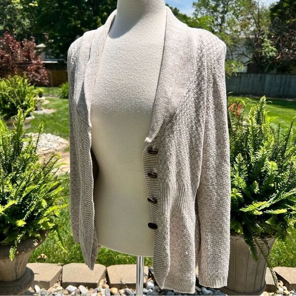 Christopher & Banks Cardigan Sweater Tan and White size Medium - Picture 2 of 8